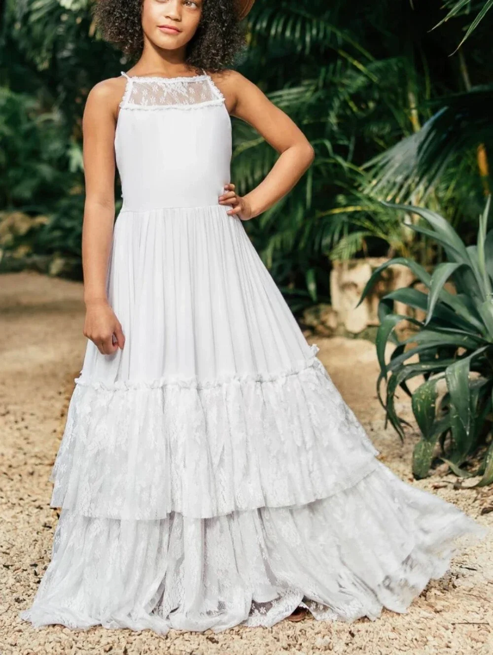 Joyfolie Catrin Dress in White Girls' Sleeveless Lace Trim Party Dress Size 7